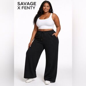 Savage X Fenty Black Wide Leg Sweatpants 2X Plus Size High Rise Fleece Lounge